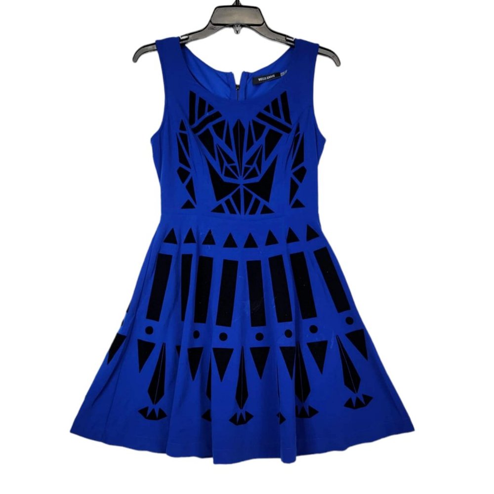 WELLS GRACE Women's Blue Sleeveless Fit & Flare Career Formal Dress Size XS